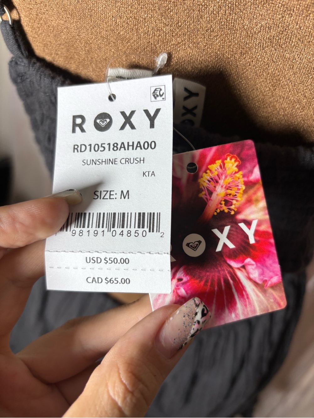 Roxy Gray Smocked Mini Dress with Logo Accent - Picture 7 of 9